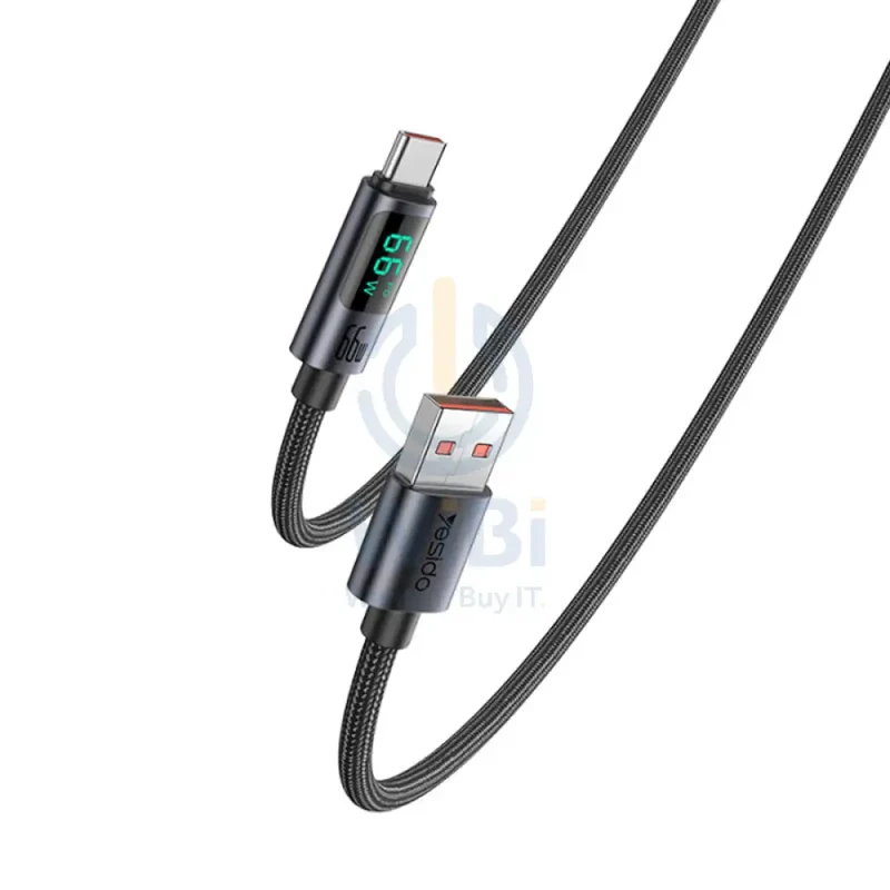 Yesido CA122 LED Indicator Nylon Braided Data Cable - 1.2M / USB / Type-C - Black