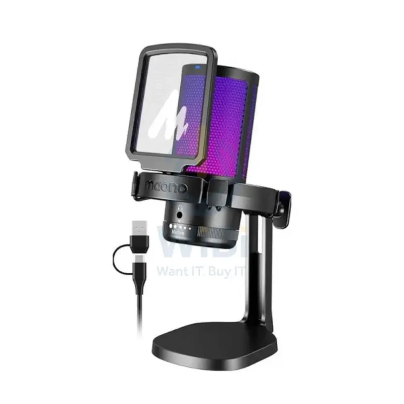 Maonocaster Gaming USB Microphone With Boom Arm for Streaming - Black