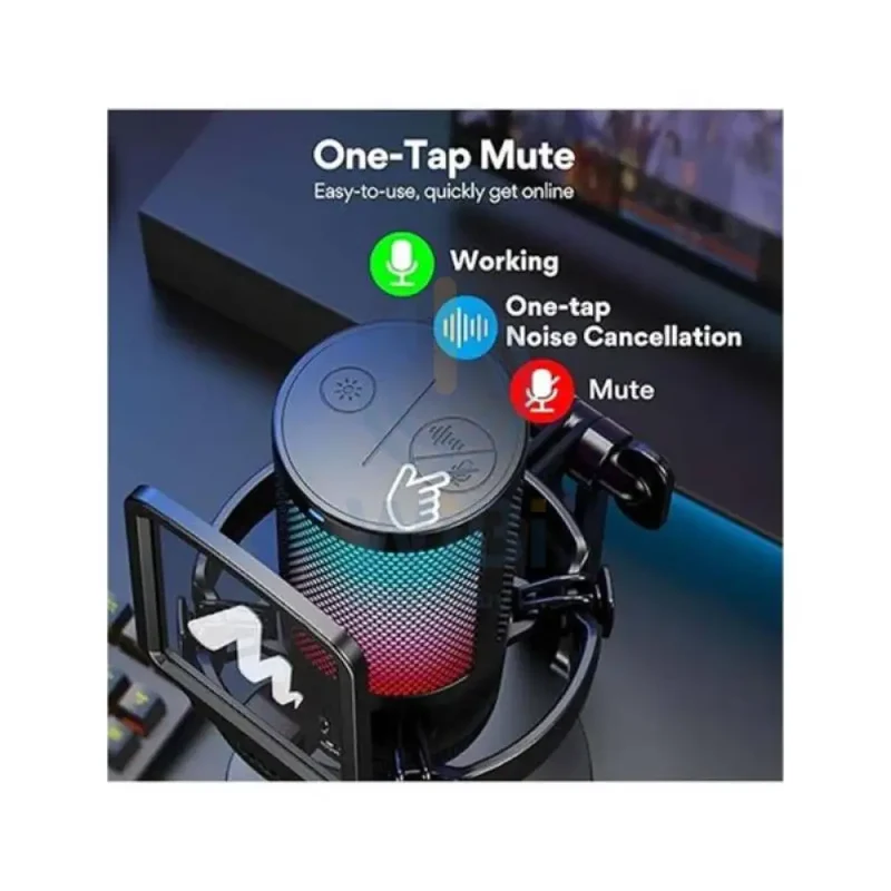 Maonocaster Gaming USB Microphone With Boom Arm for Streaming - Black