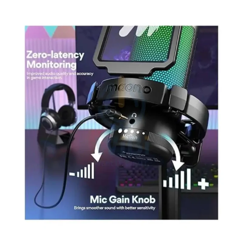 Maonocaster Gaming USB Microphone With Boom Arm for Streaming - Black