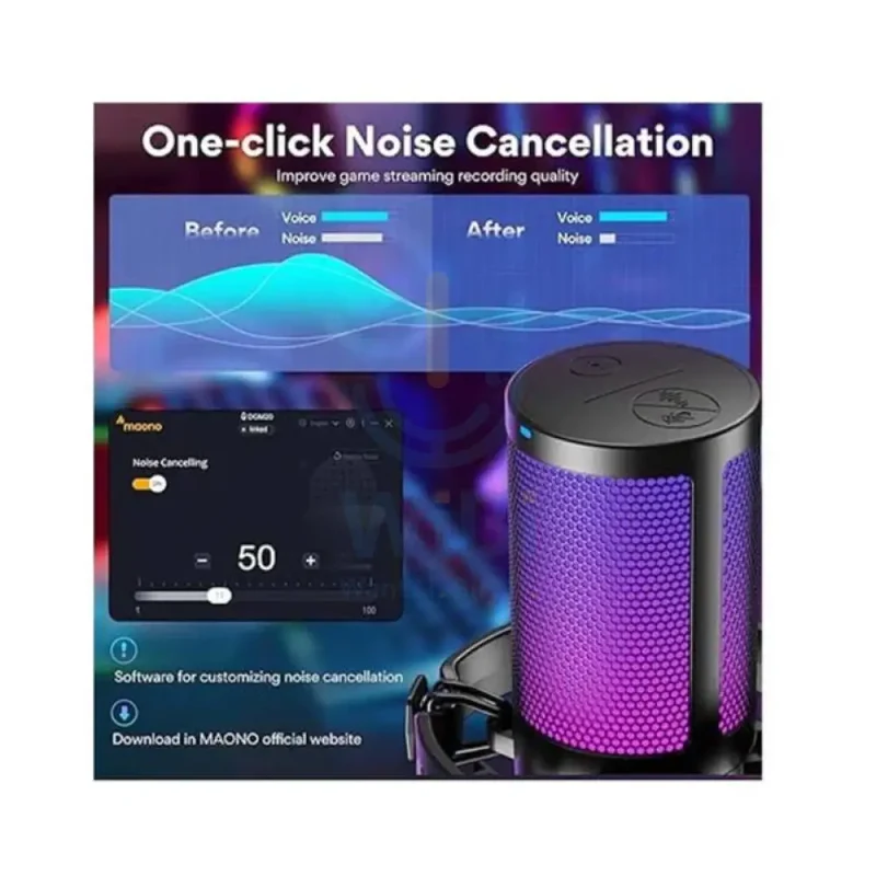 Maonocaster Gaming USB Microphone With Boom Arm for Streaming - Black