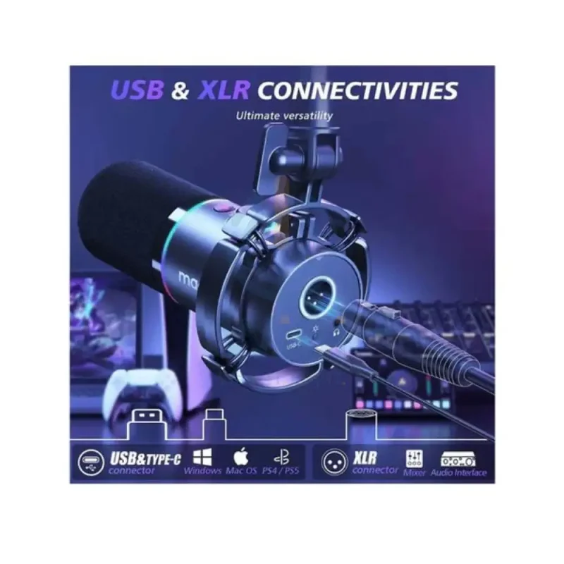 Maonocaster PD200XS USB/XLR Dynamic Microphone Set with Boom Arm - Black