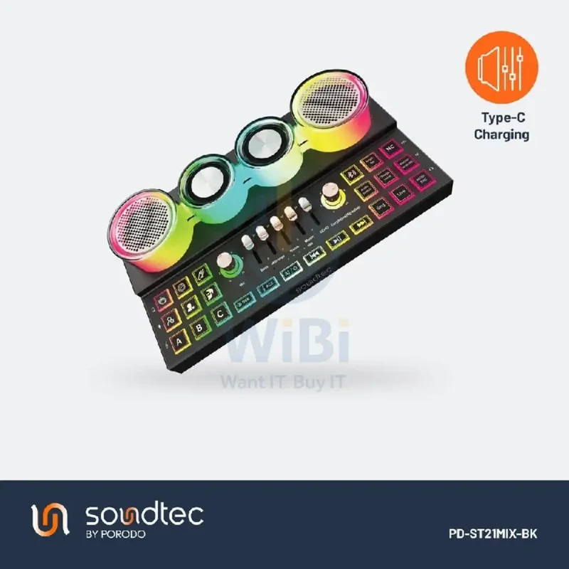 Porodo Soundtec Audiolink Multi-Platform Audio Mixer and Speaker - Black