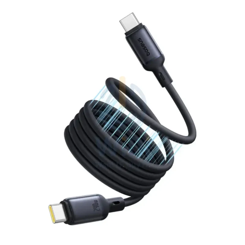 كابل بيانات مغناطيسي بيسوس بيكو جو من السيليكون السائل للشحن السريع، USB-C، طول 1 متر، قدرة 240 واط، باللون الأسود كوزميك