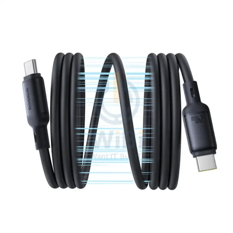 كابل بيانات مغناطيسي بيسوس بيكو جو من السيليكون السائل للشحن السريع، USB-C، طول 1 متر، قدرة 240 واط، باللون الأسود كوزميك