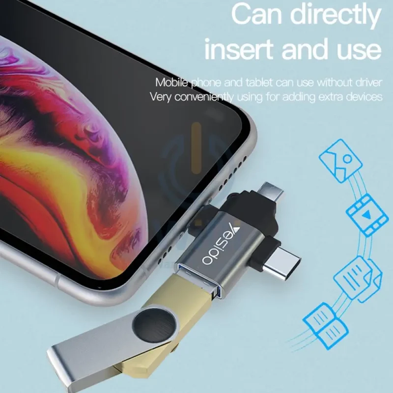 Yesido GS15 3 in 1 USB Flash Disk OTG Adapter - 3CM / USB / Type-C / Micro / Lightning