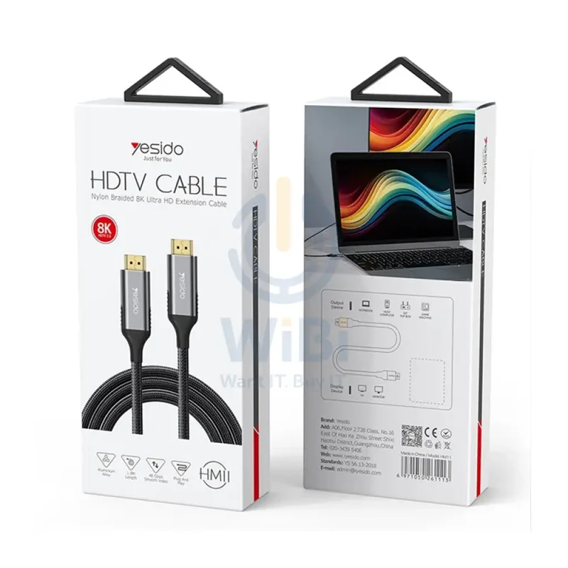Yesido HM11 Braided 8K Ultra HDTV Extension Cable - 1.8M / 240Hz / 48Gbps / HDMI - Black