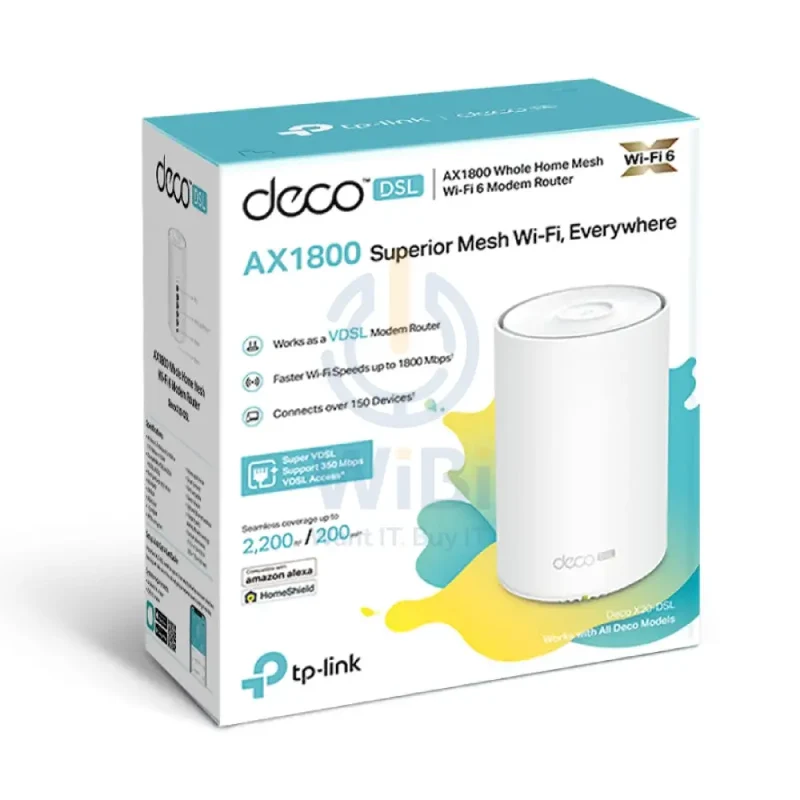 بوابة شبكة تي بي-لينك ديكو X20-DSL، AX1800، VDSL، ميش واي فاي 6 لتغطية المنزل بالكامل، بتردد 5 جيجاهرتز (1201 ميجابت في الثانية)، LAN جيجابت