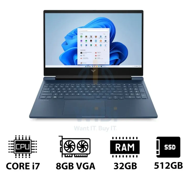 HP Victus Gaming Laptop 16-R1049NE - 16.1" FHD / i7 / 32GB / 512GB (NVMe M.2 SSD) / RTX 4060 8GB VGA / Win 11 Pro / 1YW / Performance Blue - Laptop