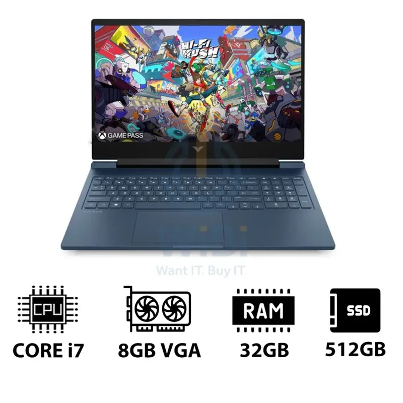 HP Victus Gaming Laptop 16-R1049NE - 16.1" FHD / i7 / 32GB / 512GB (NVMe M.2 SSD) / RTX 4060 8GB VGA / DOS (Without OS) / 1YW / Performance Blue - Laptop