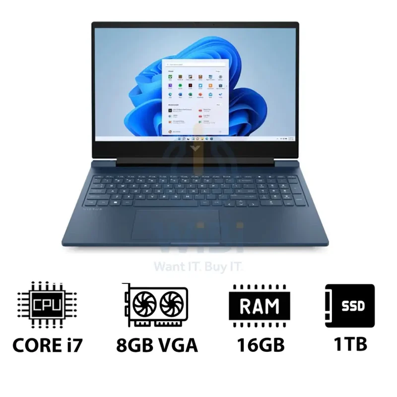 HP Victus Gaming Laptop 16-R1049NE - 16.1" FHD / i7 / 16GB / 1TB (NVMe M.2 SSD) / RTX 4060 8GB VGA / Win 11 Pro / 1YW / Performance Blue - Laptop