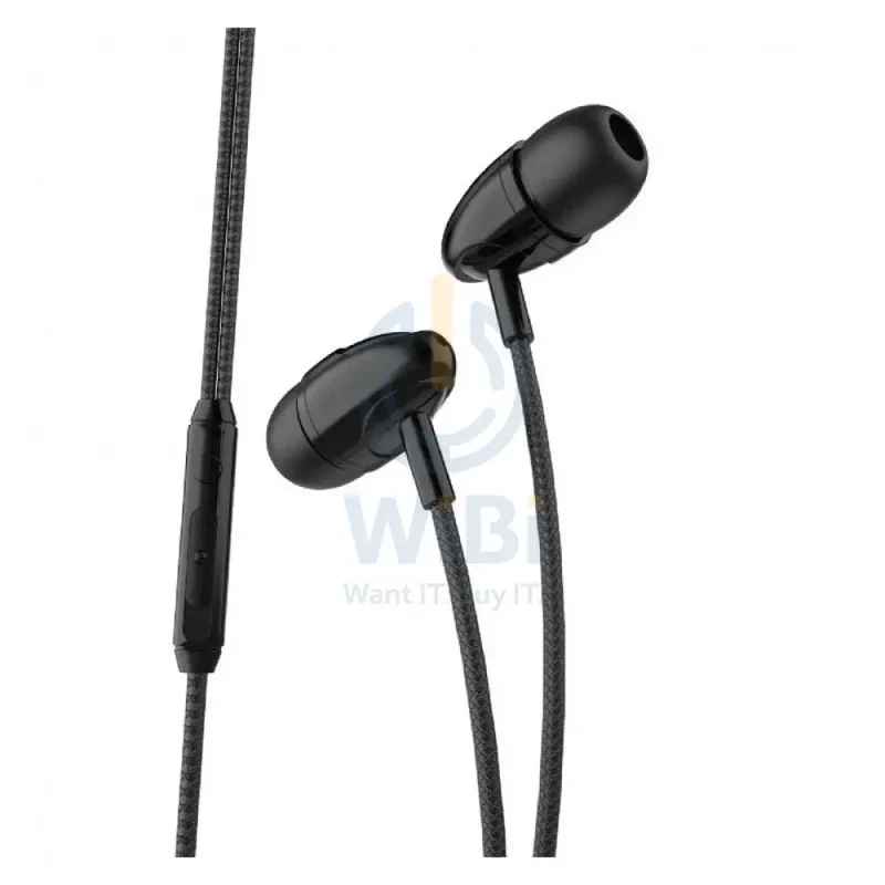 Porodo Blue Stereo Earphones - 1.2 Meter / 3.5mm / Black