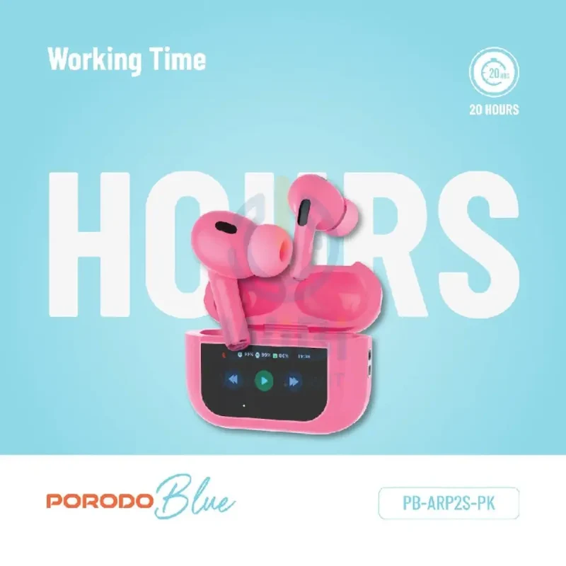 Porodo Blue Earbuds Pro2 - 1.47" Touch / Wireless / ANC / USB-C / Pink