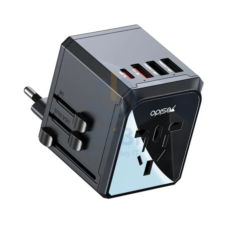Yesido MC24 Multi-function Universal Travel Adapter Plug - USB / Type-C - Black
