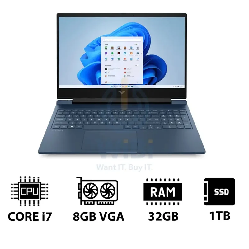 HP Victus Gaming Laptop 16-R1049NE - 16.1" FHD / i7 / 32GB / 1TB (NVMe M.2 SSD) / RTX 4060 8GB VGA / Win 11 Pro / 1YW / Performance Blue - Laptop