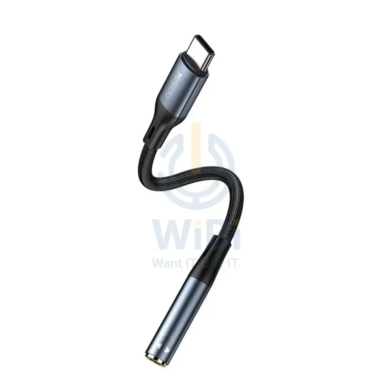 Yesido YAU38 Female Audio Adapter - 0.15M / 3.5mm Jack / AUX / Type-C - Black