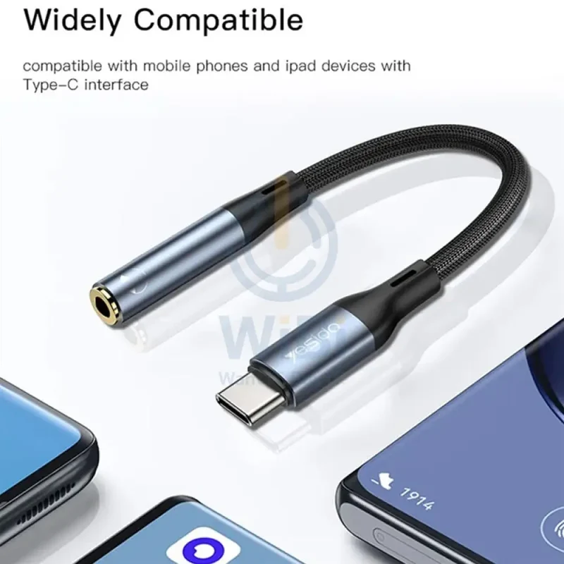 Yesido YAU38 Female Audio Adapter - 0.15M / 3.5mm Jack / AUX / Type-C - Black