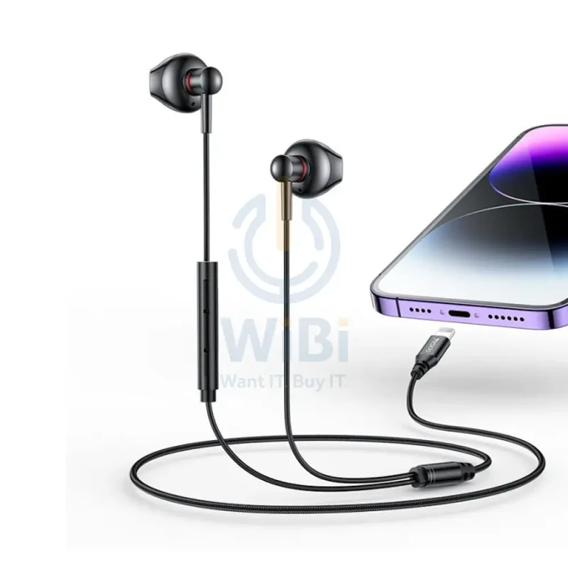 Yesido YH48 8 Pin Metal Line-Control In-Ear Wired Earphone - 1.2M / Lightning - Black