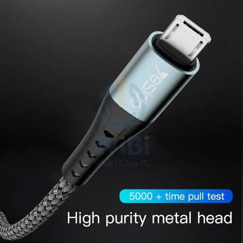 Yesido CA63 Aluminum Alloy Nylon Braided Fast Charging Data Cable - 2M / USB / Micro - Black