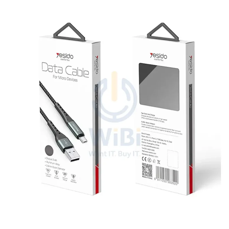 Yesido CA63 Aluminum Alloy Nylon Braided Fast Charging Data Cable - 2M / USB / Micro - Black