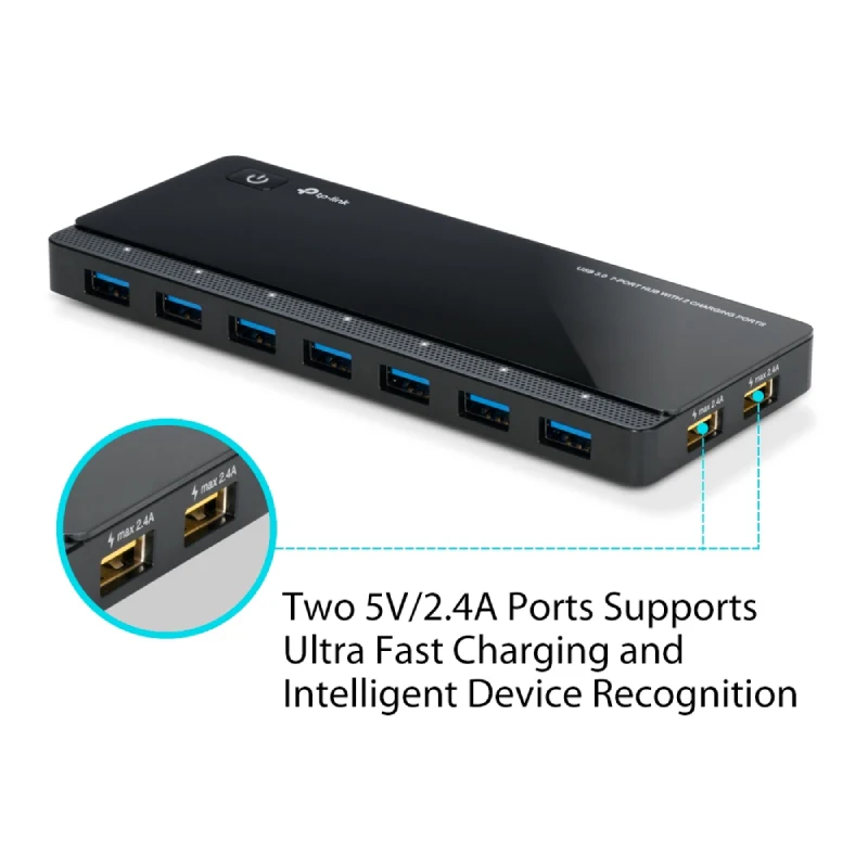 TP-Link (UH720) USB 3.0 7-Port Hub with 2 Charging Ports - USB 3.0 / Black