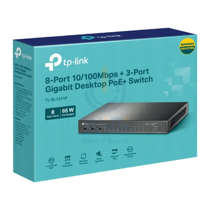 TP-Link (TL-SL1311P) 8-Port 10/100Mbps + 3-Port Gigabit Desktop Switch with 8-Port PoE+ - 7.6Gbps / LAN