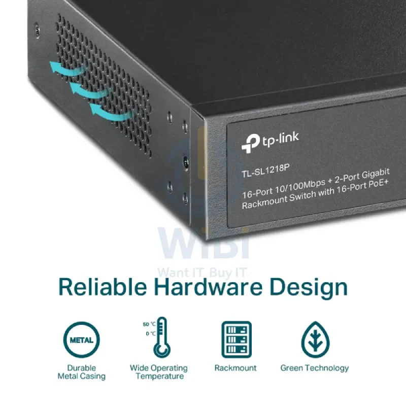 TP-Link (TL-SL1218P) 16-Port 10/100 Mbps + 2-Port Gigabit Rackmount Switch with 16-Port PoE+ - 7.2Gbps / LAN