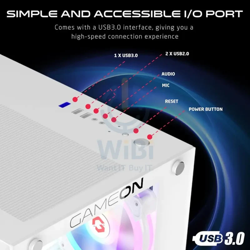 GameOn Emperor Midnight III Series Mid Tower Gaming Case - USB / White