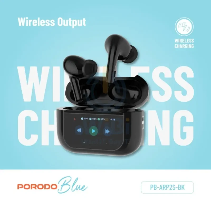Porodo Blue Earbuds Pro2 - 1.47" Touch / Wireless / ANC / USB-C / Black