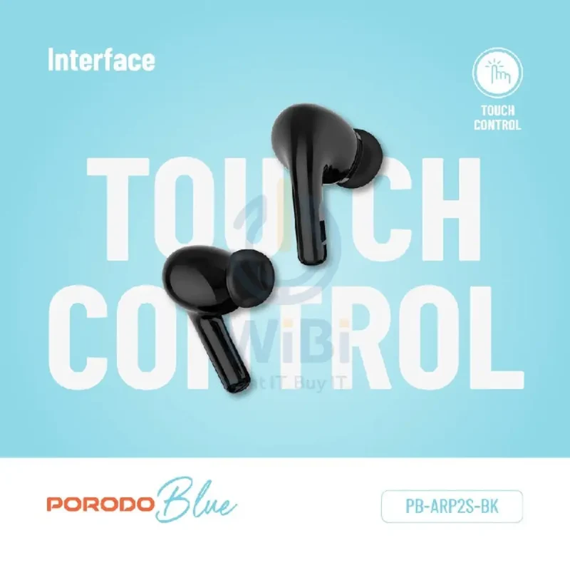 Porodo Blue Earbuds Pro2 - 1.47" Touch / Wireless / ANC / USB-C / Black