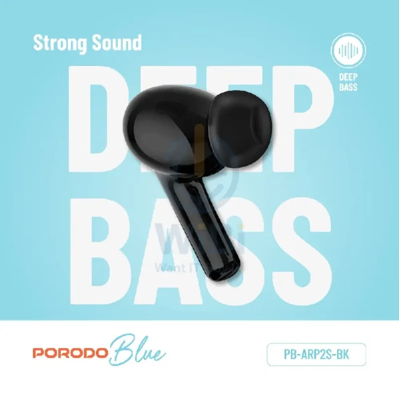 Porodo Blue Earbuds Pro2 - 1.47" Touch / Wireless / ANC / USB-C / Black