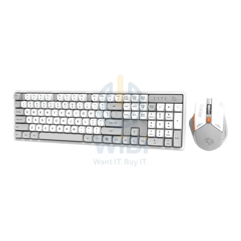Porodo Gaming Wireless Keyboard Mouse Set - 2.4 GHz / 104 Keys / 1600 DPI / Arabic/English - White / A