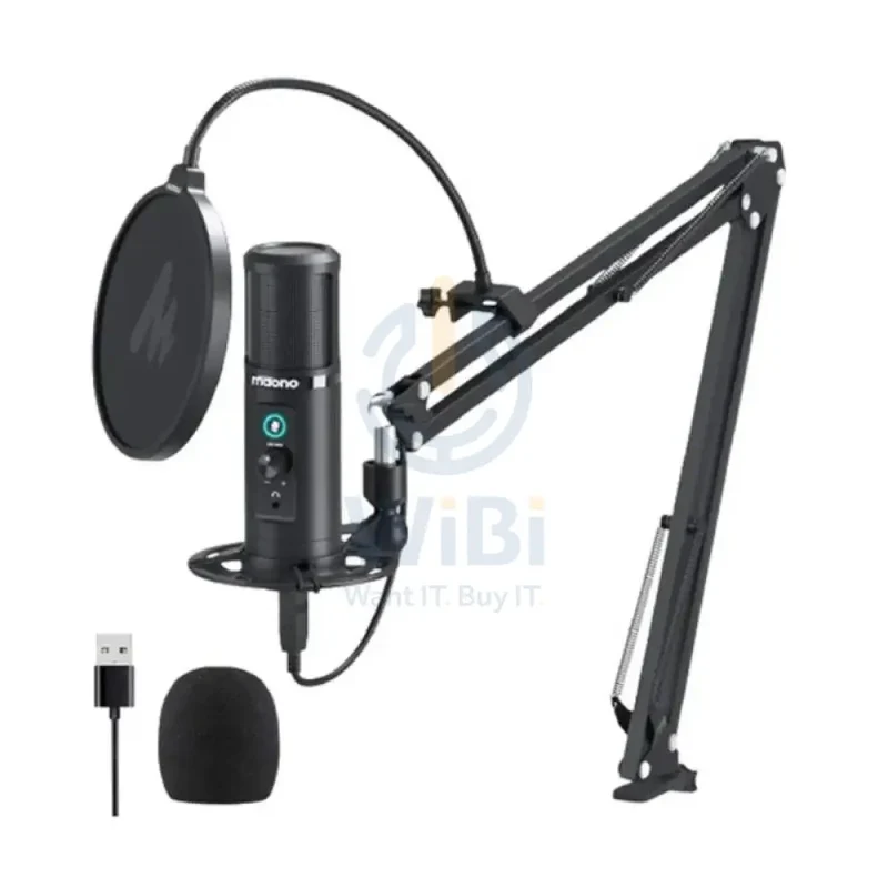 Maonocaster AU-PM422 USB Microphone Stand With Zero Latency Monitoring Professional Cardioid Condenser Microphone - Black
