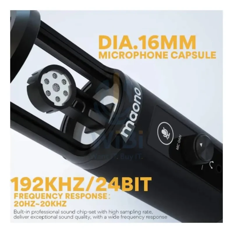 Maonocaster AU-PM422 USB Microphone Stand With Zero Latency Monitoring Professional Cardioid Condenser Microphone - Black