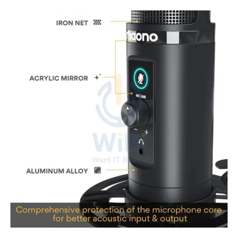 Maonocaster AU-PM422 USB Microphone Stand With Zero Latency Monitoring Professional Cardioid Condenser Microphone - Black