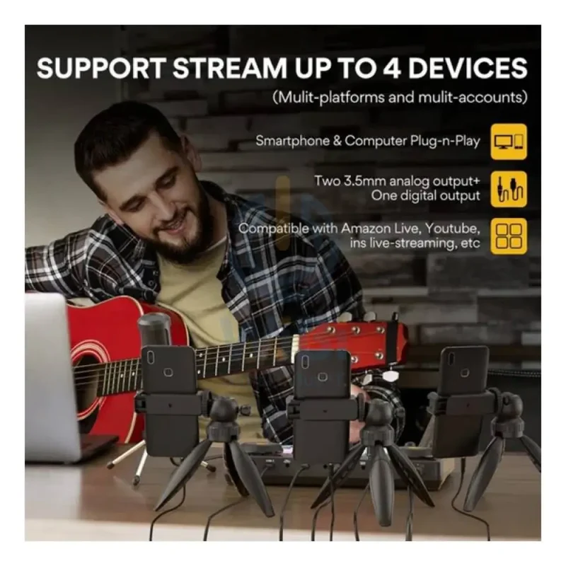 Maonocaster AU-AM200S1 Lite Portable All-In-One Podcast Production Studio With Microphone And Audio Interface - Black