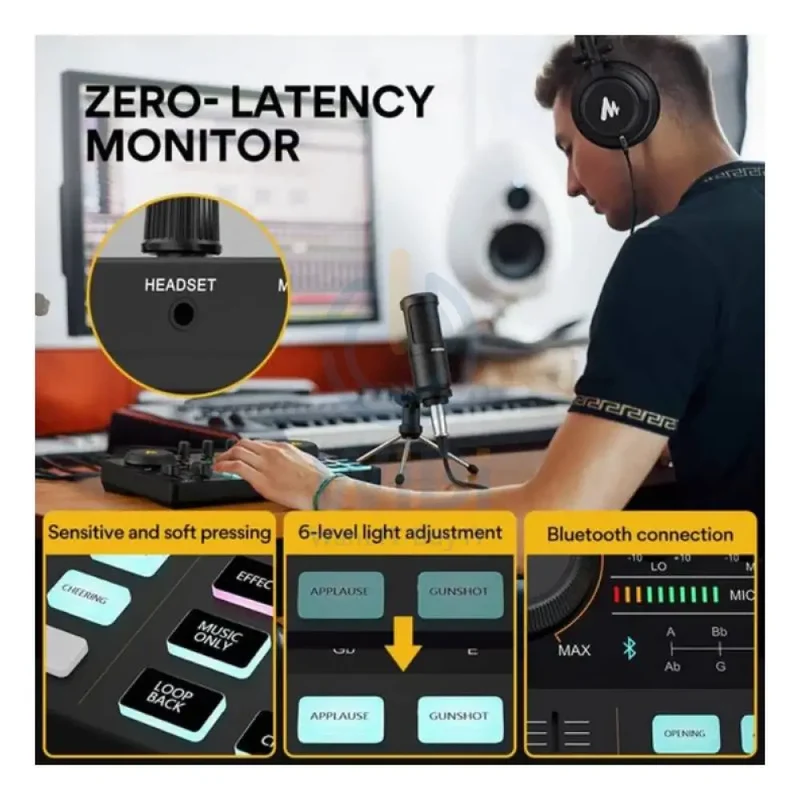 Maonocaster AU-AM200S1 Lite Portable All-In-One Podcast Production Studio With Microphone And Audio Interface - Black