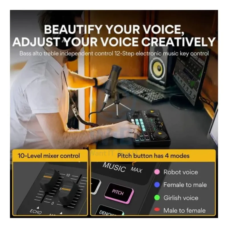 Maonocaster AU-AM200S1 Lite Portable All-In-One Podcast Production Studio With Microphone And Audio Interface - Black