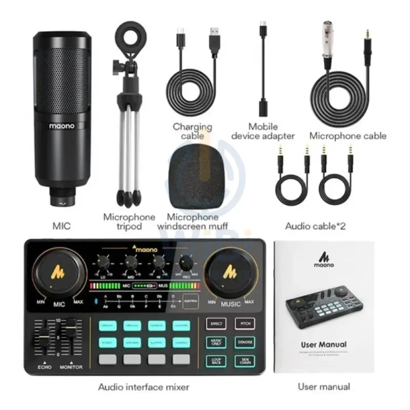 Maonocaster AU-AM200S1 Lite Portable All-In-One Podcast Production Studio With Microphone And Audio Interface - Black