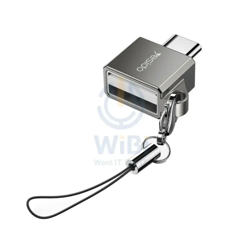 Yesido GS08 Mini Connector Adapter with Keychain - USB / Type-C - Black/Gray