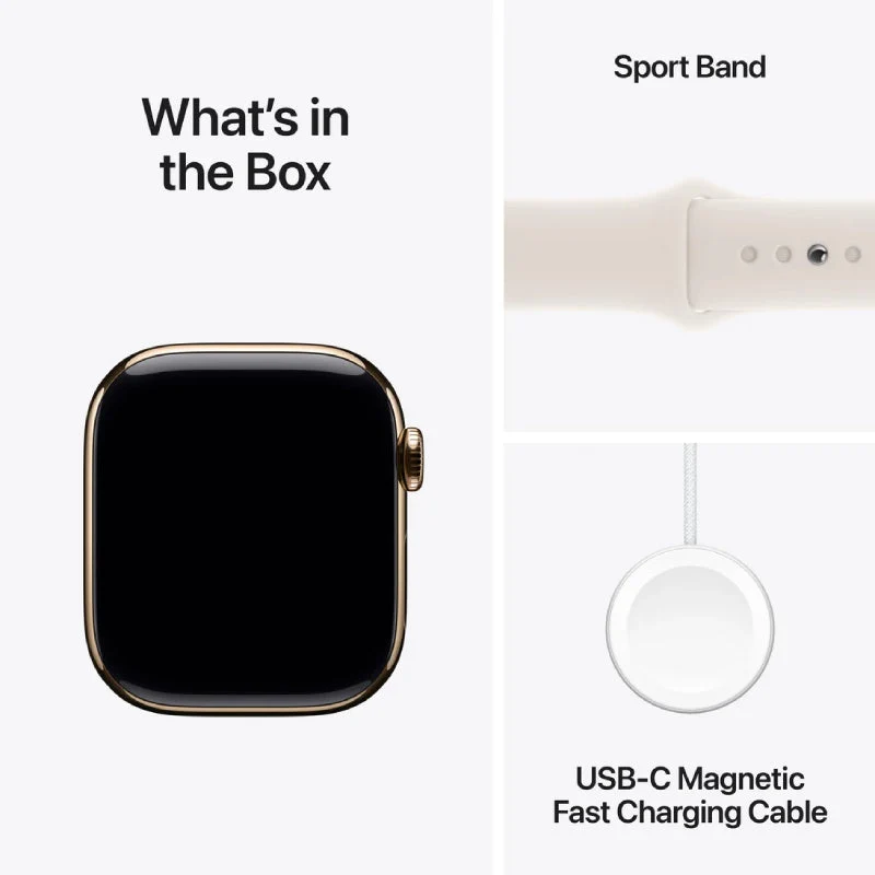 Apple Watch Series 10 with Sport Band - LTPO OLED / 64GB / 42mm / Medium/Large / Bluetooth / Wi-Fi / Cellular / Starlight