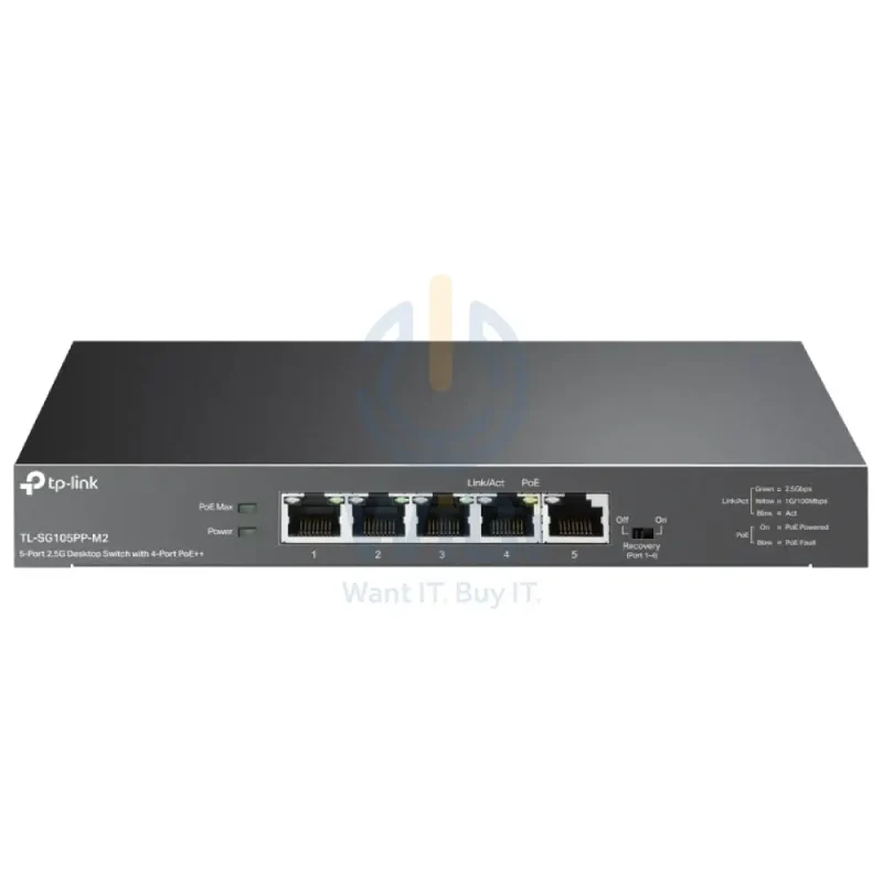 TP-Link (TL-SG105PP-M2) 5-Port 2.5G Desktop Switch with 4-Port PoE++ - 25 Gbps / LAN