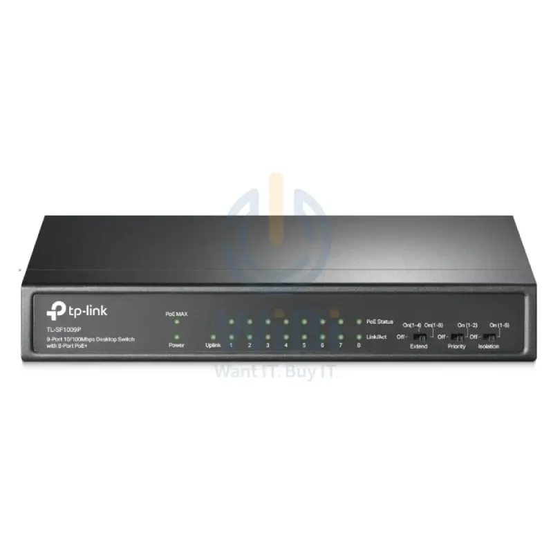 TP-Link (TL-SF1009P) 9-Port 10/100Mbps Desktop Switch with 8-Port PoE+ - 1.8 Gbps / LAN