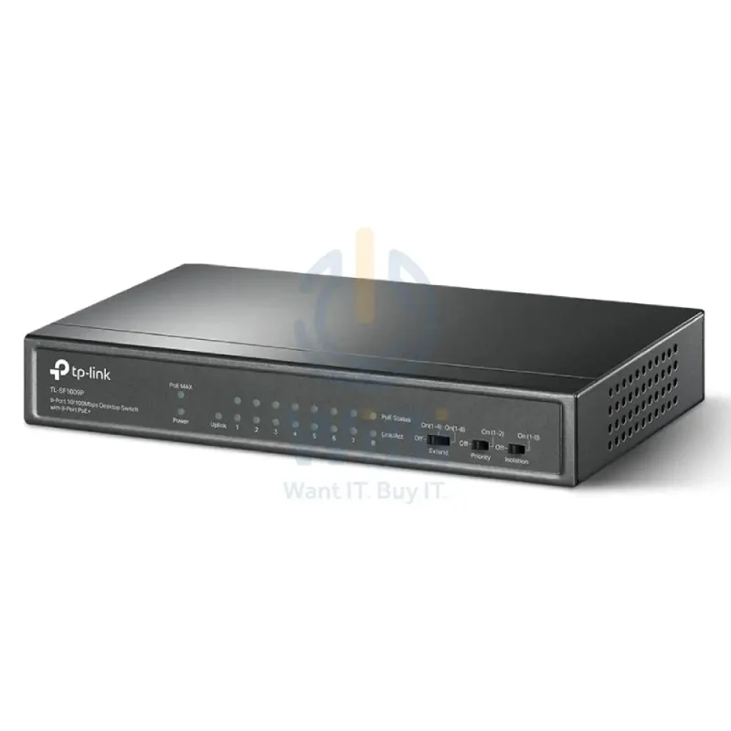 TP-Link (TL-SF1009P) 9-Port 10/100Mbps Desktop Switch with 8-Port PoE+ - 1.8 Gbps / LAN