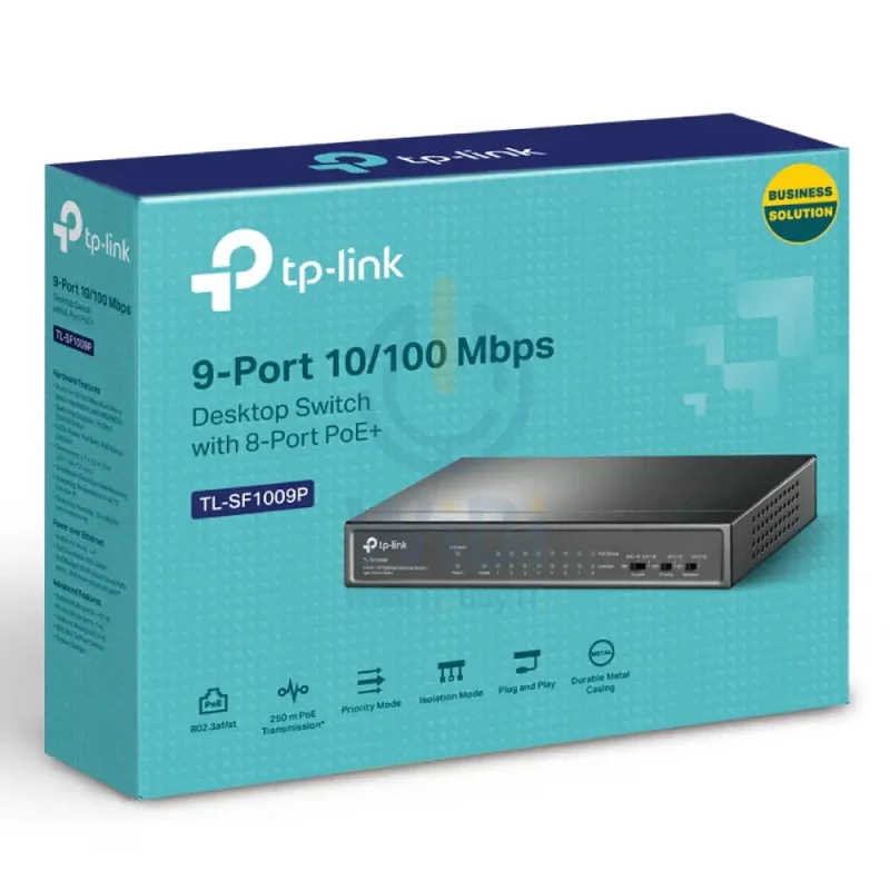 TP-Link (TL-SF1009P) 9-Port 10/100Mbps Desktop Switch with 8-Port PoE+ - 1.8 Gbps / LAN
