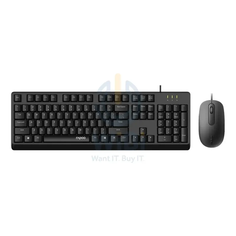 Rapoo X130 PRO Wired Keyboard And Mouse Combo - 1.5m / 104 Keys / 1600 DPI / USB / Arabic/English - Black
