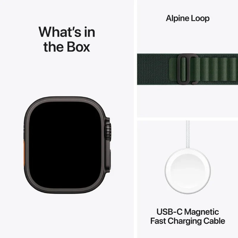Apple Watch Ultra 2 (2024) - LTPO OLED / 64GB / 49mm / Small / Bluetooth / Wi-Fi / Cellular / Titanium Dark Green Alpine Loop