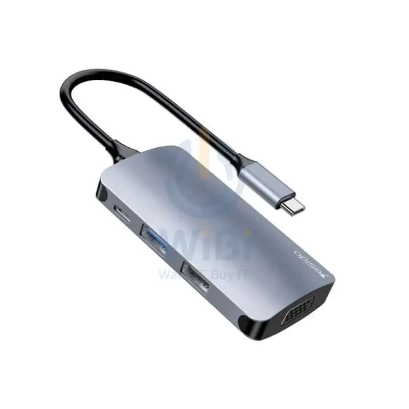 Yesido HB16 7 in 1 Multifunctional Docking Station HUB Adapter - USB / Type-C / VGA - Gray