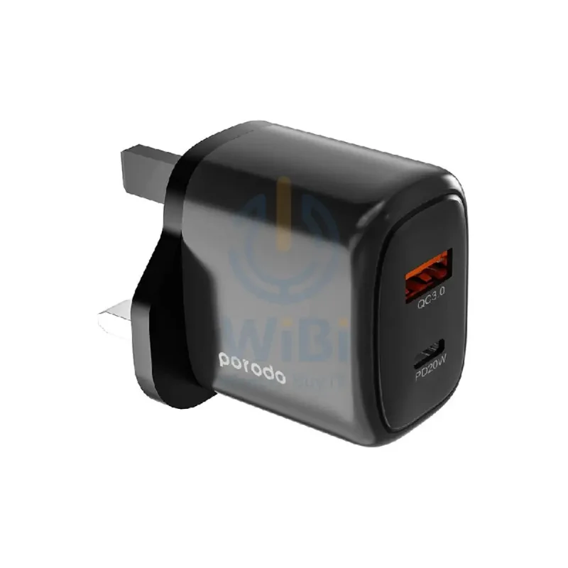 Porodo Charger With USB-C to Lightning Cable - 20W / 1.2 Meter / Black