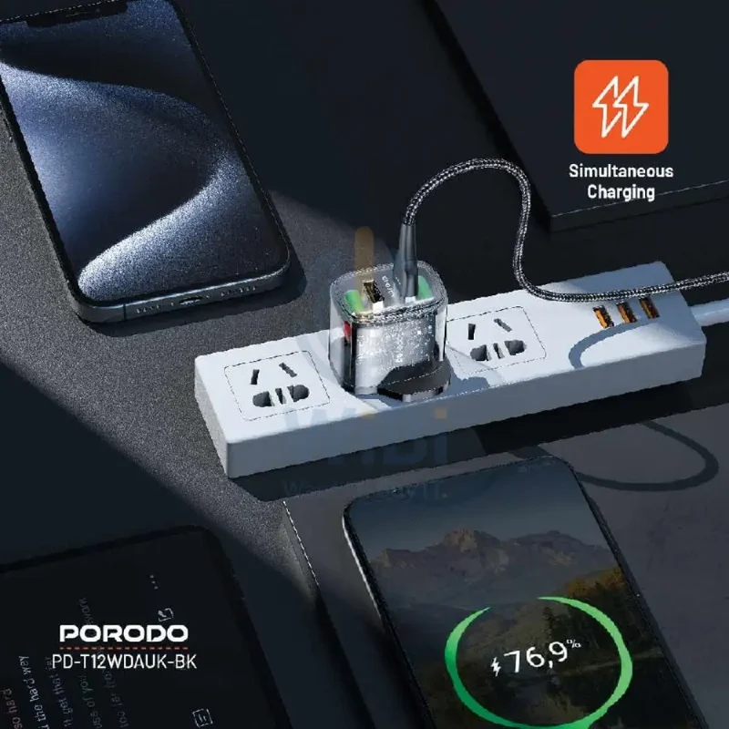 Porodo Dual Output Transparent Charger - USB-C / 12W / Black